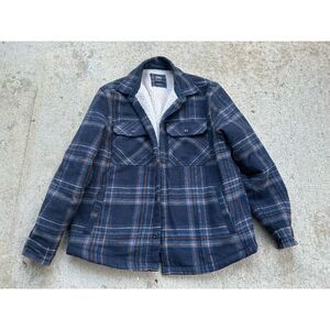 Zara Navy and Orange Plaid Casual Button Down Shirt